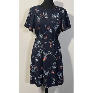 Banana Republic Dress Womens 8 Navy Floral Flutter Fit & Flare Knee‎ Length Work